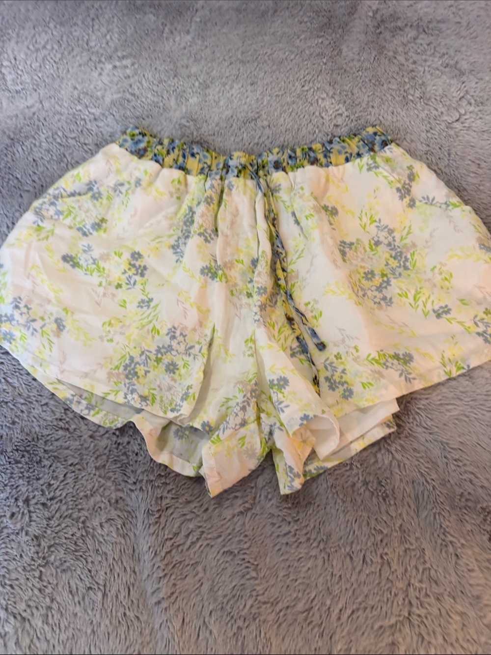 Forever 21 Floral Chiffon Drawstring Shorts in Yellow and Blue